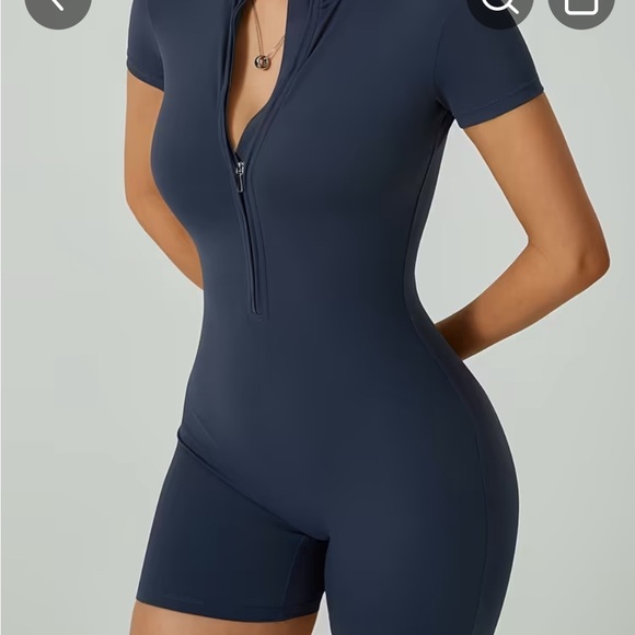 Navy Blue Short Sleeve Zip-Up Bodysuit *New* - Picture 2 of 5